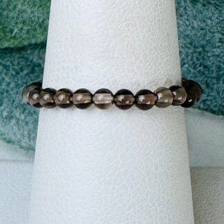 Smoky (Smokey) Quartz Rings - 2mm Adjustable Beaded Stretch Silver Bead Women