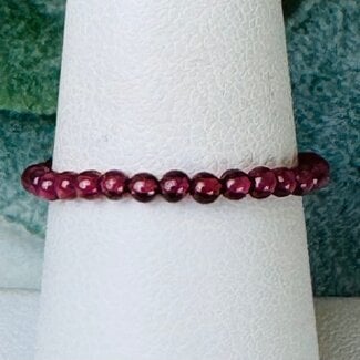 Red Garnet Rings - 2mm Adjustable Beaded Stretch Silver Bead Women