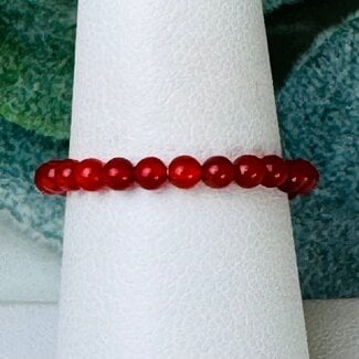 Carnelian Rings - 2mm Adjustable Beaded Stretch Silver Bead Women
