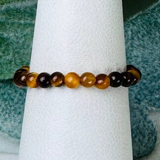Gold Tigers Eye Rings - 2mm Adjustable Beaded Stretch Silver Bead Women