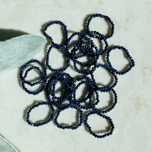 Sodalite Rings - 2mm Adjustable Beaded Stretch Silver Bead Women