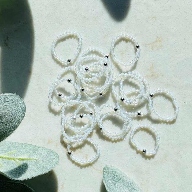 Opalite Rings - 2mm Adjustable Beaded Stretch Silver Bead Women