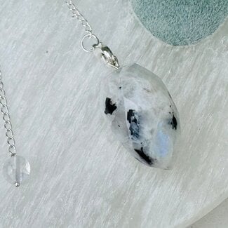Rainbow Moonstone Pendulums - Faceted Teardrop 8-9" - Silver Chain Divination Dowsing