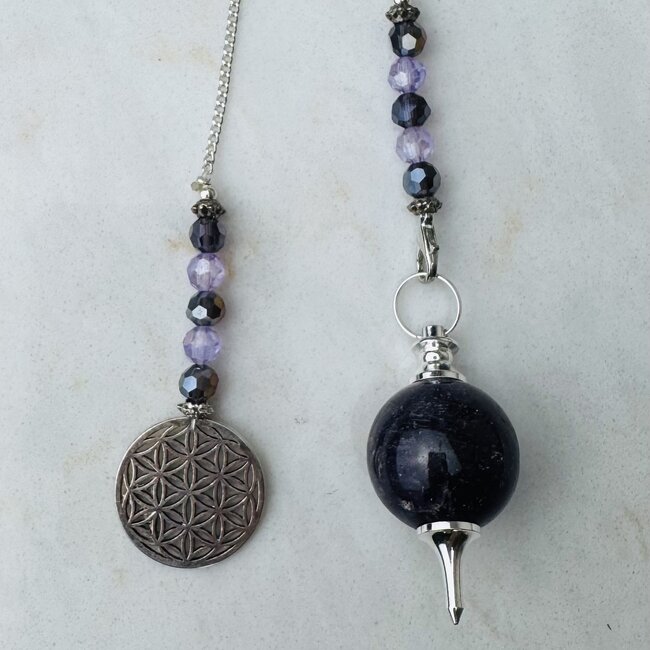 Amethyst Pendulums - Round Sephoroton Faceted Beaded Silver Chain Flower of Life Charm 11" - Dowsing Divination