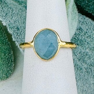 Aquamarine Rings - Size 5 Faceted Free Form Bezel Set - 18k Gold Vermeil