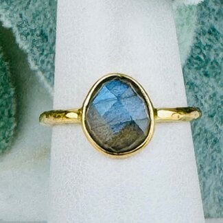 Labradorite Rings - Size 6 Faceted Free Form Bezel Set - 18k Gold Vermeil