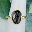 Black Tourmaline in Clear Quartz (Tourmalated Tourmalinated Rutilated Quartz) Rings - Size 6 Faceted Free Form Bezel Set - 18k Gold Vermeil