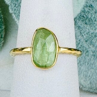 Light Mint Green Kyanite Rings - Size 7 Faceted Free Form Bezel Set - 18k Gold Vermeil