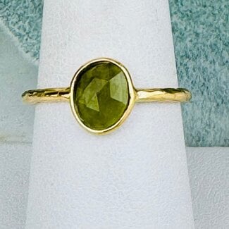 Green Tourmaline Rings - Size 8 Faceted Free Form Bezel Set - 18k Gold Vermeil
