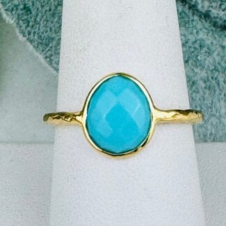 Kingman Turquoise Rings - Size 8 Faceted Free Form Bezel Set - 18k Gold Vermeil