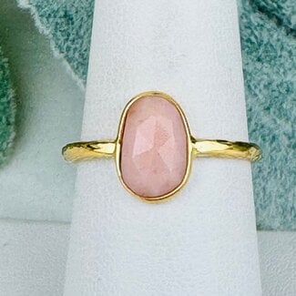 Pink Opal Rings - Size 9 Faceted Free Form Bezel Set - 18k Gold Vermeil