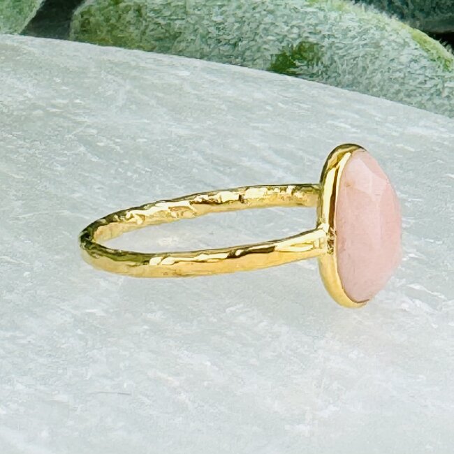 Pink Opal Rings - Size 9 Faceted Free Form Bezel Set - 18k Gold Vermeil