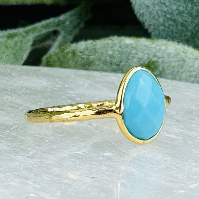 Kingman Turquoise Rings - Size 8 Faceted Free Form Bezel Set - 18k Gold Vermeil