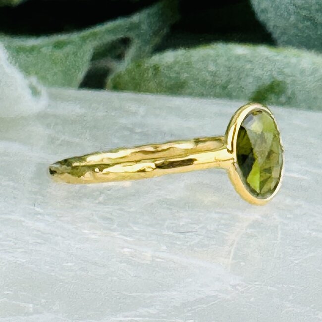 Green Tourmaline Rings - Size 8 Faceted Free Form Bezel Set - 18k Gold Vermeil