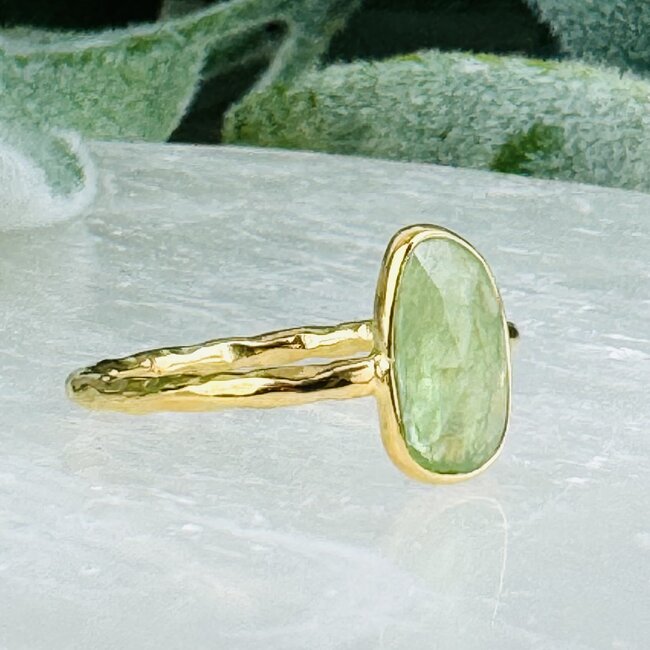 Light Mint Green Kyanite Rings - Size 7 Faceted Free Form Bezel Set - 18k Gold Vermeil
