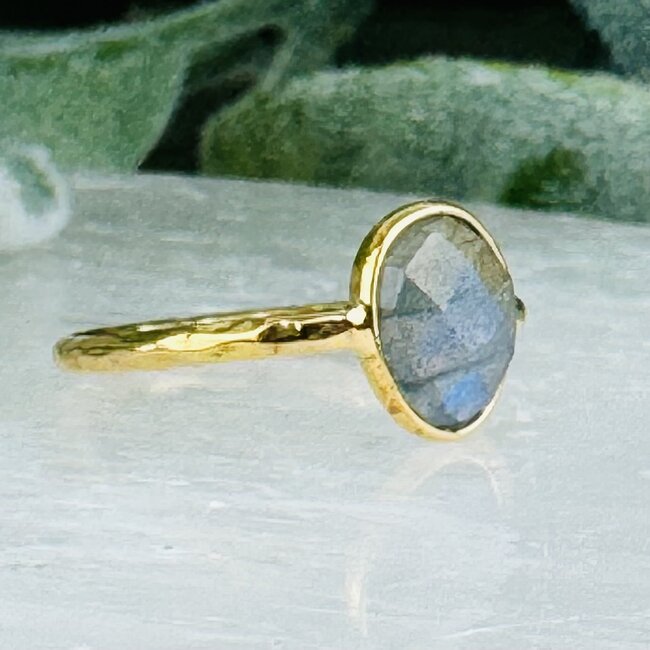 Labradorite Rings - Size 6 Faceted Free Form Bezel Set - 18k Gold Vermeil