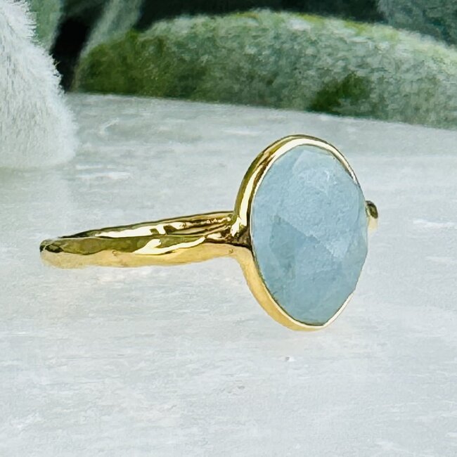 Aquamarine Rings - Size 5 Faceted Free Form Bezel Set - 18k Gold Vermeil