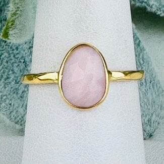 Pink Opal Rings - Size 7 Faceted Free Form Bezel Set - 18k Gold Vermeil