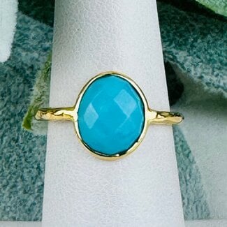 Kingman Turquoise Rings - Size 6 Faceted Free Form Bezel Set - 18k Gold Vermeil