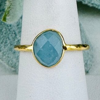 Aquamarine Rings - Size 7 Faceted Free Form Bezel Set - 18k Gold Vermeil