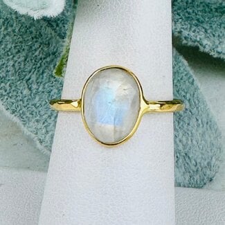 Rainbow (White) Moonstone Rings - Size 7 Faceted Free Form Bezel Set - 18k Gold Vermeil