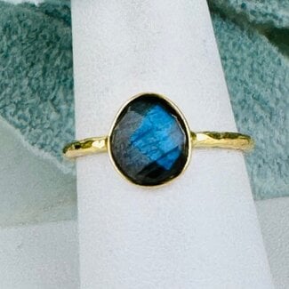 Labradorite Rings - Size 8 Faceted Free Form Bezel Set - 18k Gold Vermeil