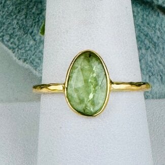 Green Mint Kyanite Rings - Size 8 Faceted Free Form Bezel Set - 18k Gold Vermeil