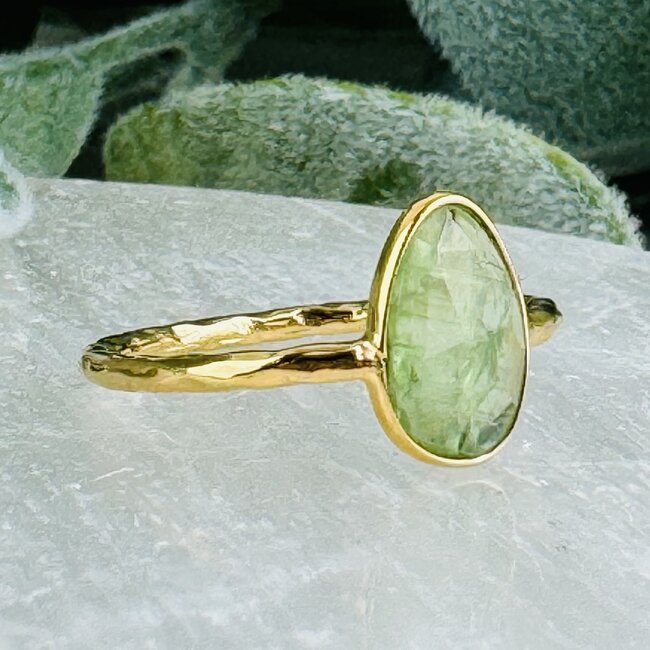 Green Mint Kyanite Rings - Size 8 Faceted Free Form Bezel Set - 18k Gold Vermeil