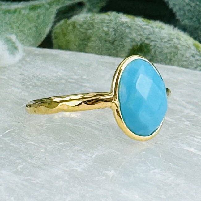 Kingman Turquoise Rings - Size 6 Faceted Free Form Bezel Set - 18k Gold Vermeil