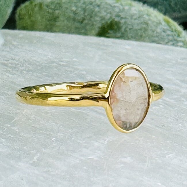 Gold Rutilated Rutile Quartz Rings - Size 6 Faceted Free Form Bezel Set - 18k Gold Vermeil