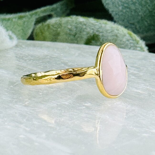 Pink Opal Rings - Size 7 Faceted Free Form Bezel Set - 18k Gold Vermeil