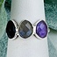 Labradorite Amethyst & Black Onyx Rings - Size 5 Faceted Free Form Bezel Set - Sterling Silver
