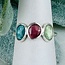 Green Pink (Watermelon) & Blue Toumaline Rings - Size 6 Faceted Free Form Bezel Set - Sterling Silver