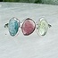 Green Pink (Watermelon) & Blue Toumaline Rings - Size 6 Faceted Free Form Bezel Set - Sterling Silver
