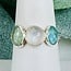 Rainbow Moonstone Blue Apatite & Green Kyanite Rings - Size 7 Faceted Free Form Bezel Set - Sterling Silver