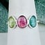 Green Pink (Watermelon) Blue Tourmaline Rings - Size 8 Faceted Free Form Bezel Set - Sterling Silver