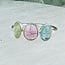 Green Pink (Watermelon) Blue Tourmaline Rings - Size 8 Faceted Free Form Bezel Set - Sterling Silver