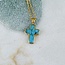 Turquoise Cross Necklaces Pendants - 16-18" Adjustable Dainty Link Chain 18k Gold Vermeil Bezel Set Cross