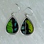 Green & Blue Butterfly Wing Earrings - Dangle Drop Teardrop Pear Bezel Set - Sterling Silver