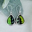 Green & Blue Butterfly Wing Earrings - Dangle Drop Teardrop Pear Bezel Set - Sterling Silver