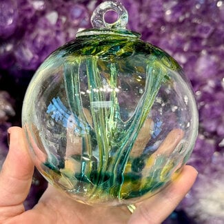 Teal and Yellow Specula Spirit Friendship Gazing Watch Wizard Kugel Witch Balls - Small 4"x 4"