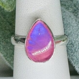 Pink Moonstone Rings - Size 9 Teardrop Pear Bezel Set - Sterling Silver