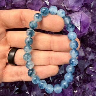 White Jade and Blue Chalcedony Bracelets - 8mm