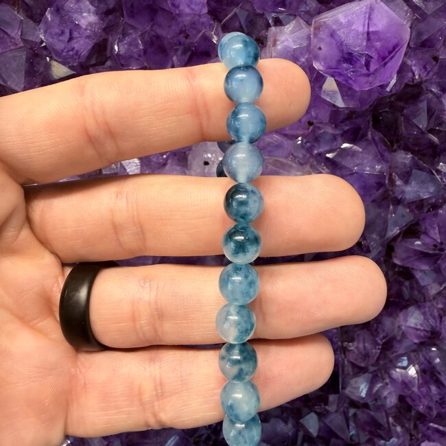 White Jade and Blue Chalcedony Bracelets - 8mm