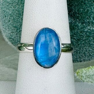 Blue Moonstone Rings - Size 8 Oval Bezel Set - Sterling Silver
