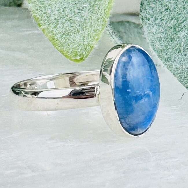 Blue Moonstone Rings - Size 5 Oval Bezel Set - Sterling Silver