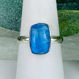 Blue Moonstone Rings - Size 11 Rectangle Bezel Set - Sterling Silver