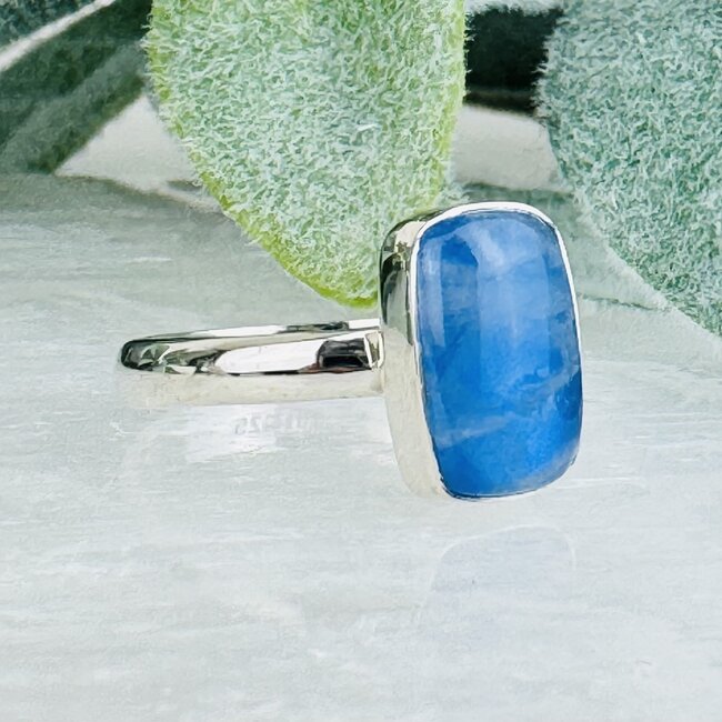 Blue Moonstone Rings - Size 11 Rectangle Bezel Set - Sterling Silver