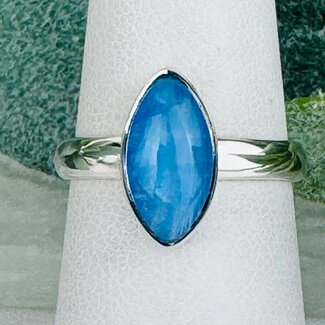 Blue Moonstone Rings - Size 7 Marquise Bezel Set - Sterling Silver