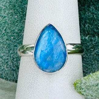 Blue Moonstone Rings - Size 9 Teardrop Pear Bezel Set - Sterling Silver